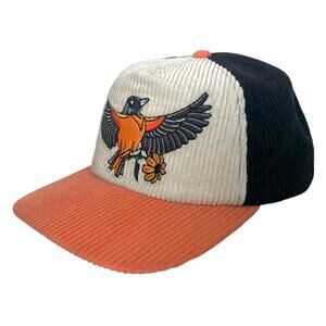 Stuntin Goods Oriole Bird Hat Cap Corduroy SnapBack Baseball Black Orange